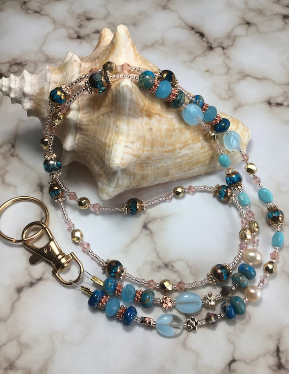 Handmade Eyeglass Necklace/Holder/Work/ID Badge Holder/Lanyard/Stone/Necklace/Eyeglass Chain/Mask/Teacher/Nurse/Beaded Art