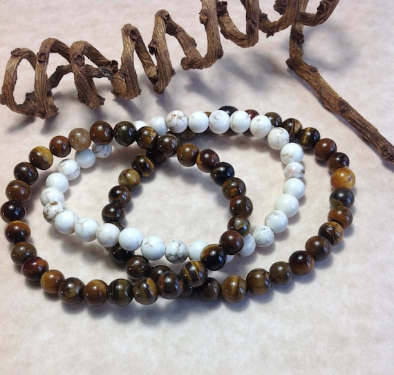 Good Luck - Tigers Eye Howlite Bracelet Set/Girlfriend Stone Bracelet Set/Healing Tigers Eye Bracelet/Healing Stone Bracelet Sets