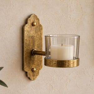 Brass Wall Votive Holder, Scalloped Sconce with Removable Glass Cup