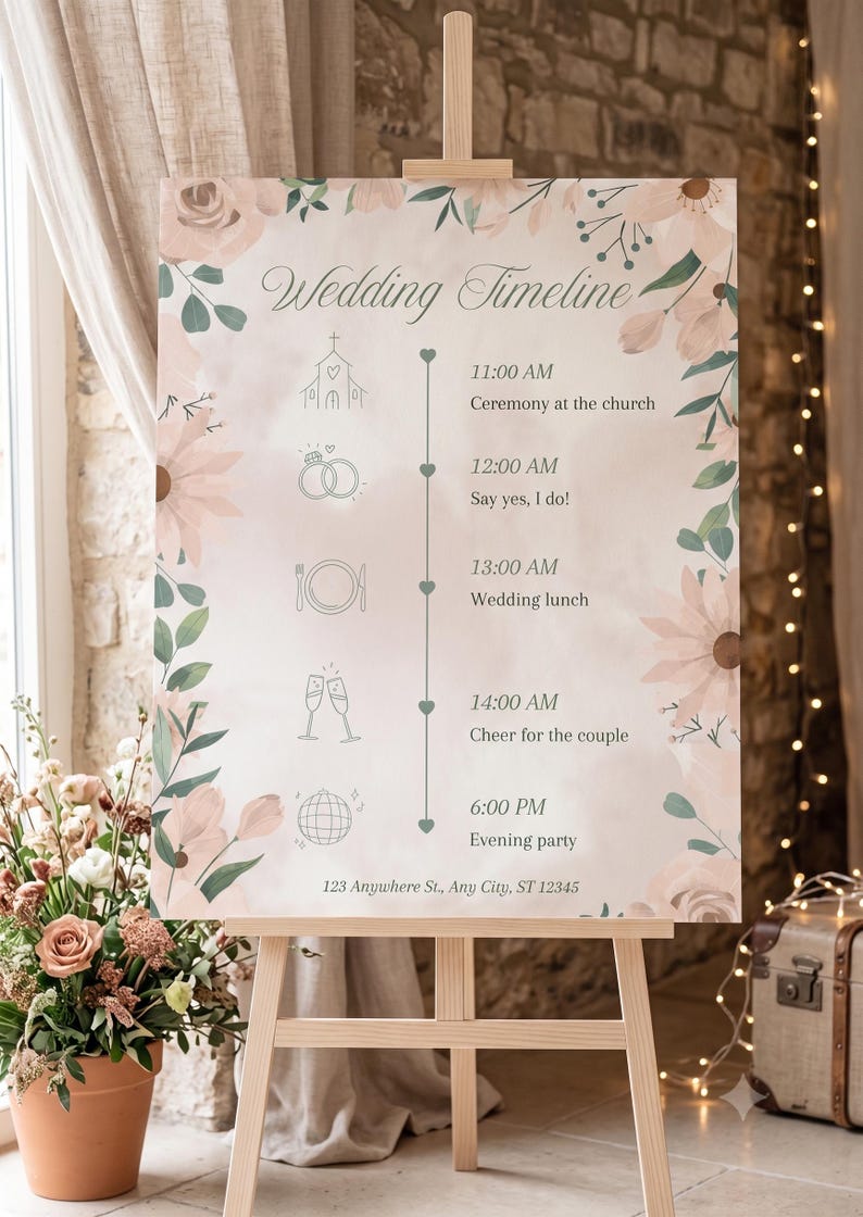 Timeline Examples Paper Wedding Program Template | Wedding Day Schedule | Wedding Timeline ...