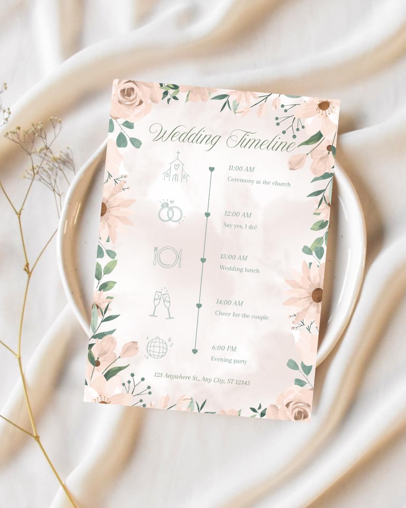 Timeline Examples Paper Wedding Program Template | Wedding Day Schedule | Wedding Timeline ...