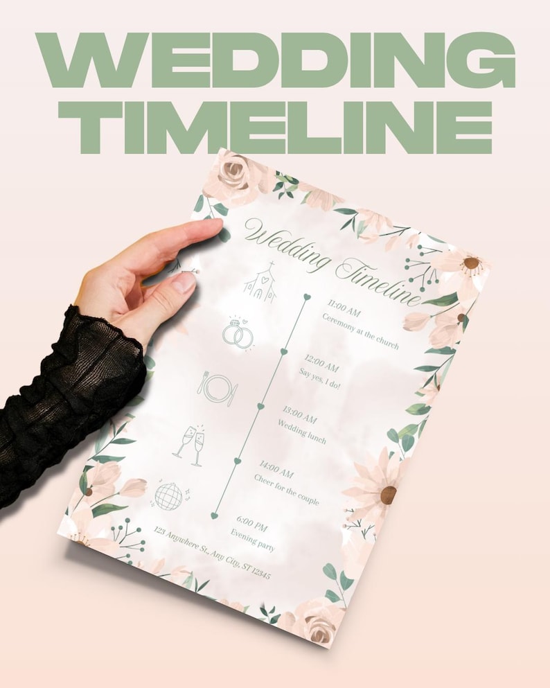 Timeline Examples Paper Wedding Program Template | Wedding Day Schedule | Wedding Timeline ...