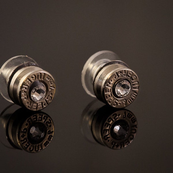 Bullet earrings-Signature 9mm Bullet Stud Earrings- Silver "Get My Bling On"-Free Shipping