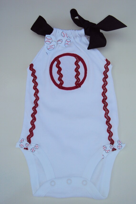 Items similar to Baby Girls Baseball Romper bodysuit. For Your Little