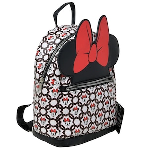 Personalized 10&quot; Deluxe Disney Minnie Mouse Bowtie Faux Leather Backpack School Bag Travel Pack