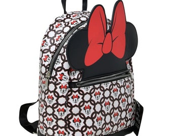 Personalized 10" Deluxe Disney Minnie Mouse Bowtie Faux Leather Backpack School Bag Travel Pack
