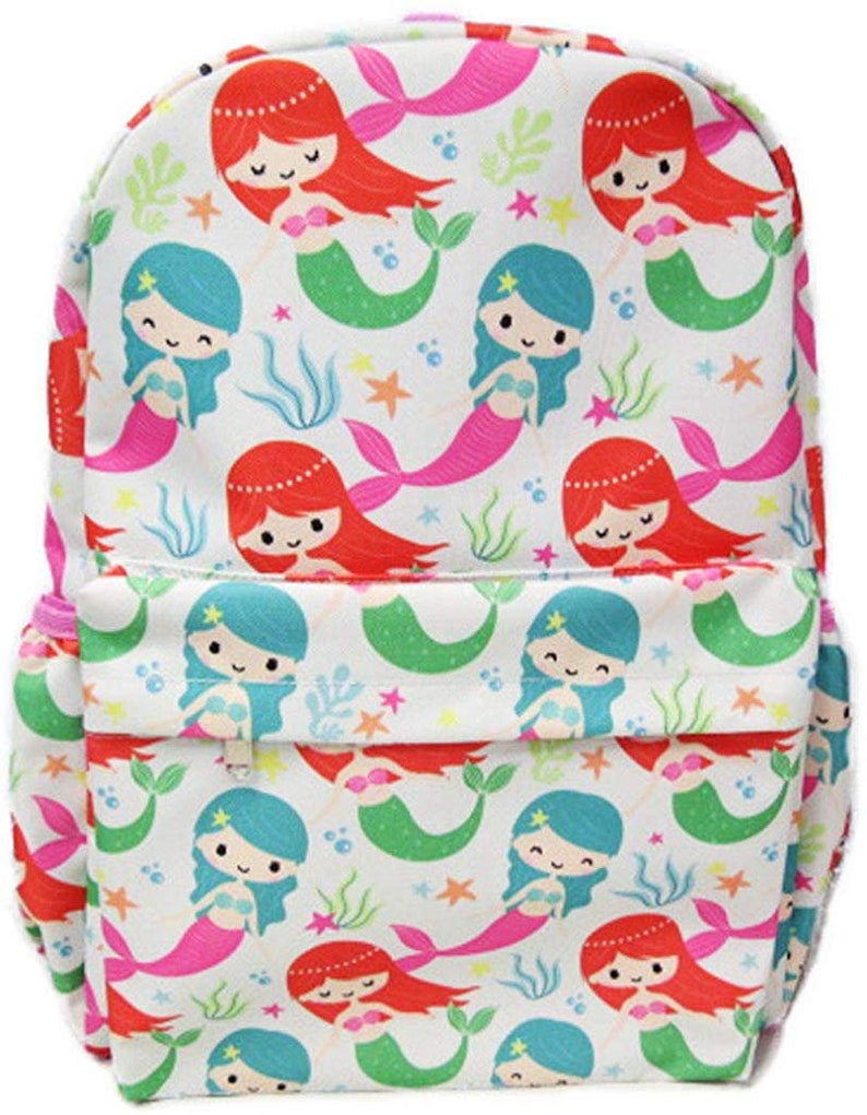 Accesorios Arkadia personalizados - Mochila de lujo con estampado integral de sirena de 16 pulgadas y compartimento para computadora portátil imagen 1