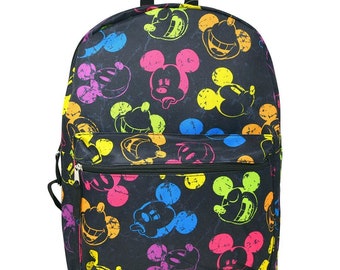 Personalized 16" Disney Mickey Mouse Retro Neon All Over Print Backpack School Bag Travel Pack