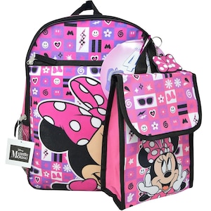 Ensemble personnalisé 4 pcs Disney Minnie Mouse de 16 po. comprenant un sac à dos, un sac à lunch, un porte-clés et un mousqueton