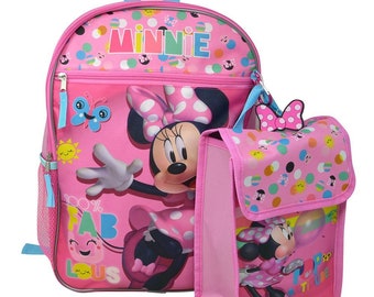 Personalized 16" Disney Minnie Mouse Backpack with Lunch Bag Combo