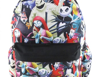 Mochila de lujo de 16 pulgadas con estampado completo de Pesadilla antes de Navidad de Disney y compartimento para computadora portátil.