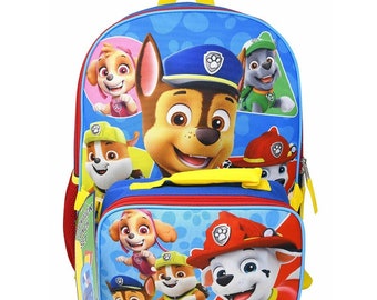 Personalized 16" Paw Patrol Chase Marshall Rubble Skye Rocky Backpack with Lunch Bag Combo