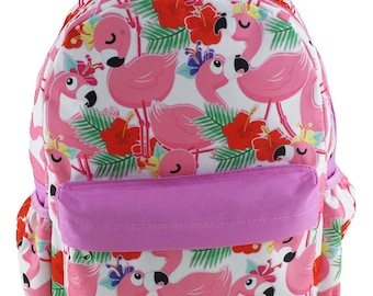 Personalized 16 inch Pink Flamingo All Over Print Deluxe Backpack with Laptop Compartment