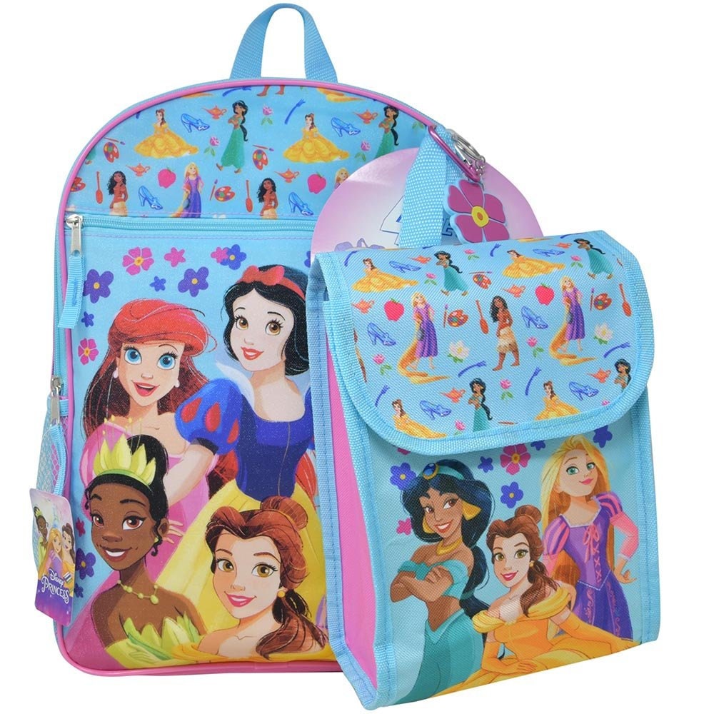 Personalized 16 Disney Princess Ariel Snow White Belle Tiana Rapunzel Jasmine 4 Pcs Combo Backpack Lunch Bag Key Chain With Carabiner Etsy