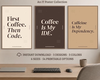 IT Poster Collection, Developer Wall Art, Printable Computer Hanging, Coffee Decor, Home Office Decoration