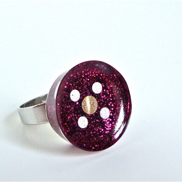 Small modern round sparkly purple ring - unique geometric ring - glitter resin ring - minimalist jewelry by Sparkle City Jewelry