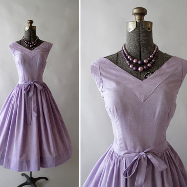 50s full skirt lilac purple cotton dress