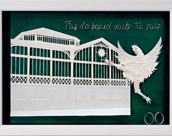 MY LITTLE HEN : - Paper cut and paper sculpture - photographic reproduction art card