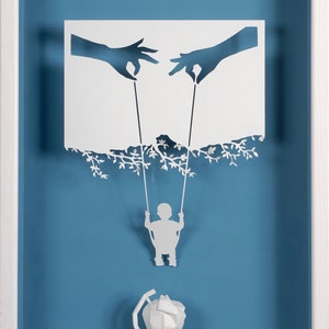 MOM, DAD, ME and the world Paper cut and paper sculpture photographic reproduction art card image 1