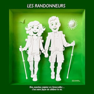 Carte joyeuse LES RANDONNEURS, Carte postale, carte anniversaire, joie, bonheur, sourire, carte d'art, santé, sourire, art papier, marcheurs