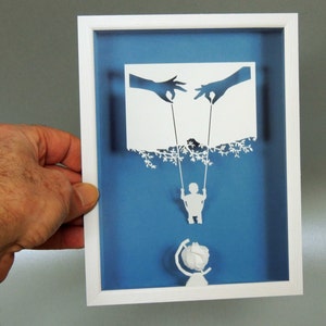 MOM, DAD, ME and the world Paper cut and paper sculpture photographic reproduction art card image 2