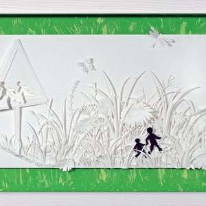 L'ÉCOLE BUISSONNIÈRE - Papier découpé et sculpté - reproduction photographique sur carte d'art