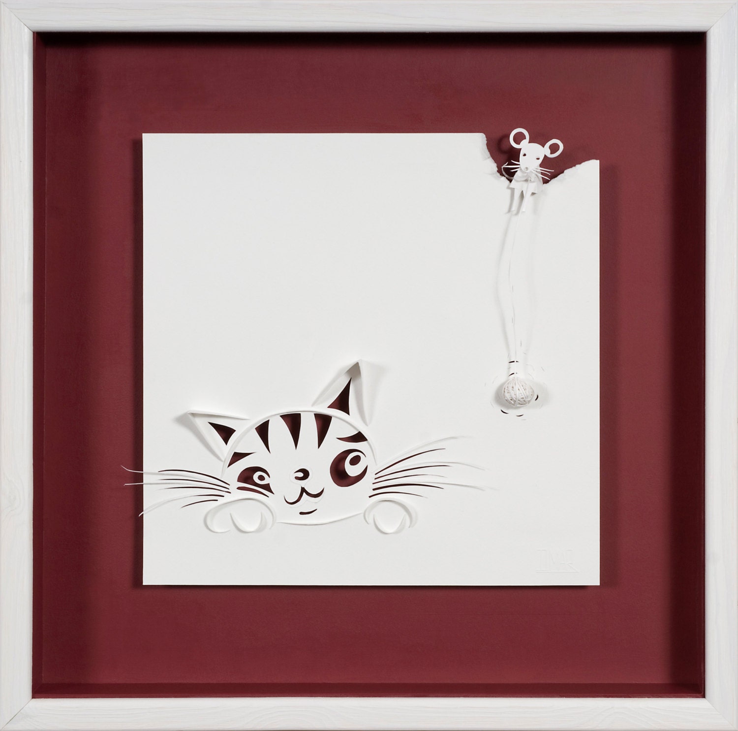 Paper cut and paper sculpture A BIT MUCH photographic reproduction on art card
