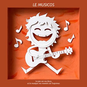 Tarjeta feliz LE MUSICOS, músico, música, guitarra, postal, tarjeta de cumpleaños, alegría, felicidad, arte de papel, canto, buen humor