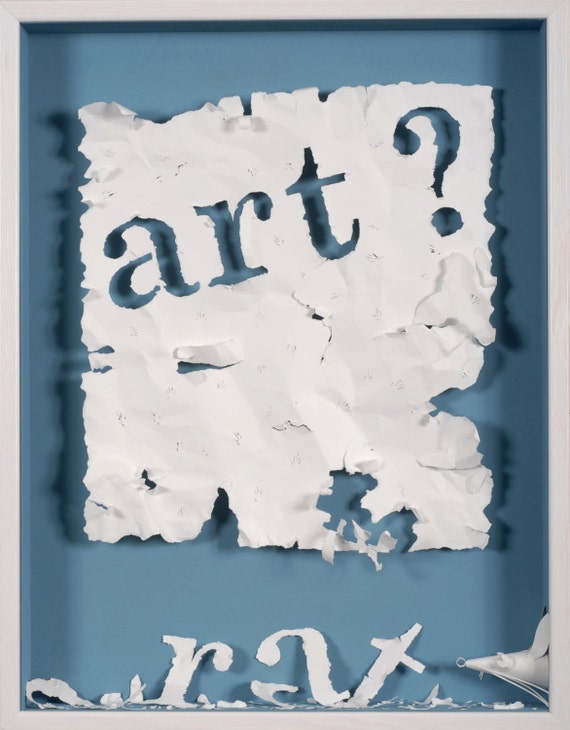 Paper cut and paper sculpture A BIT MUCH photographic reproduction on art card