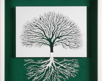 ROOTING - paper cut and paper sculpture - photographic reproduction art card