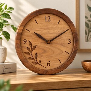 Wooden Clock Woodworking Pattern PDF, Round Wall Clock Scroll Saw Template, Leaf Intarsia Wood Art Plan, DIY Home Decor, Digital Download