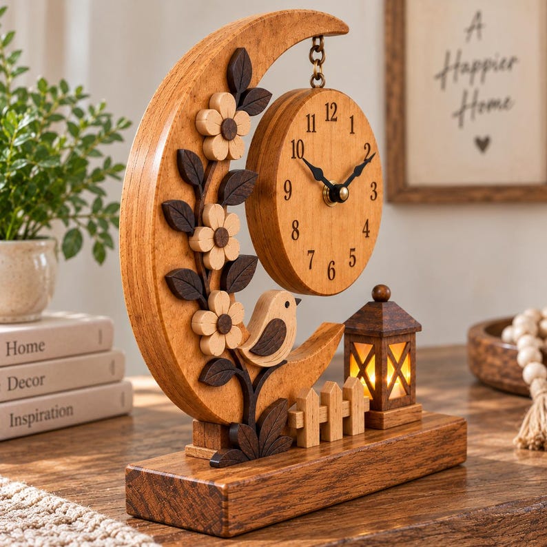 Wooden Clock Woodworking Plans PDF, DIY Floral Wall Clock Pattern ...
