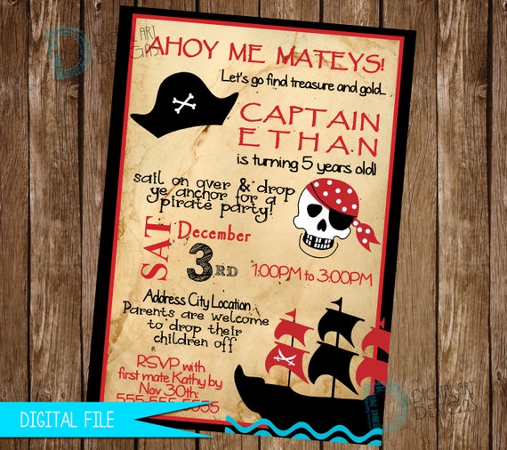Invitation Anniversaire Pirate Anniversaire Pirate Etsy