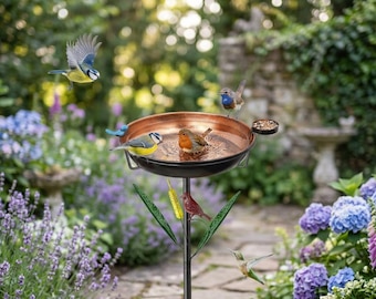Antique Bronze Bird Bath, Garden Bird Bath, Outdoor Bird Bath with Hummingbird Decor, Backyard Bird Bath, Patio Garden Decor, Garden Stkes