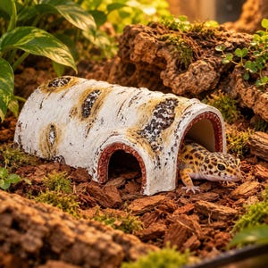 Kryjówka dla gadów z kory brzozowej, schronienie dla gekona, naturalna dekoracja terrarium