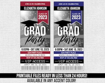 GRADUATION TICKET INVITATION Grad Party - Any Accent Color - Class of 2024 Any Year (print your own) Printable Files