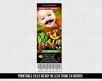 FIESTA TICKET INVITATIONS Birthday Party Mustache Cinco de Mayo Celebration - (print your own) Personalized Printable