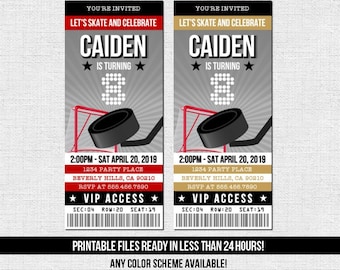 HOCKEY TICKET INVITATIONS Birthday Party - Any Color, Any Age - (print your own) Personalized Printable Files