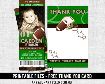 FOOTBALL TICKET INVITATIONS Birthday Party + Thank You Card - Any Age (print your own) 50 Yard Line Personalized Printable Files