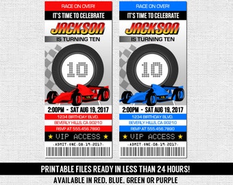 RACE CAR TICKET Invitations Birthday Party Go Kart Racing - Any Age - (print your own) Personalized Printable Files