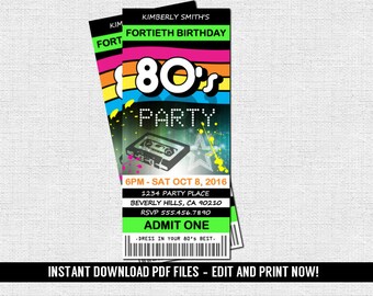 80s party invitation | Etsy