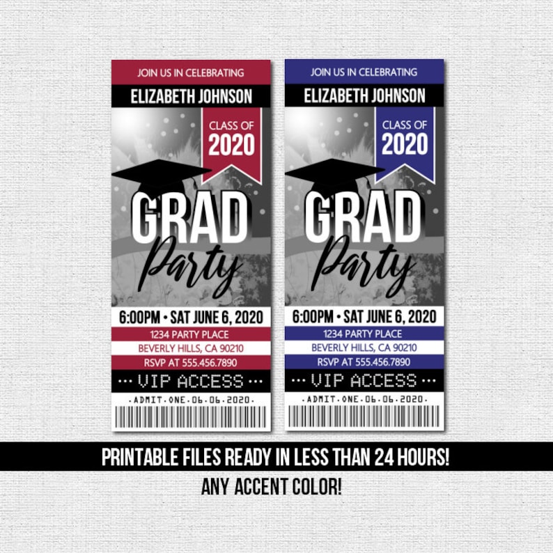 graduation ticket invitation grad party any accent color etsy