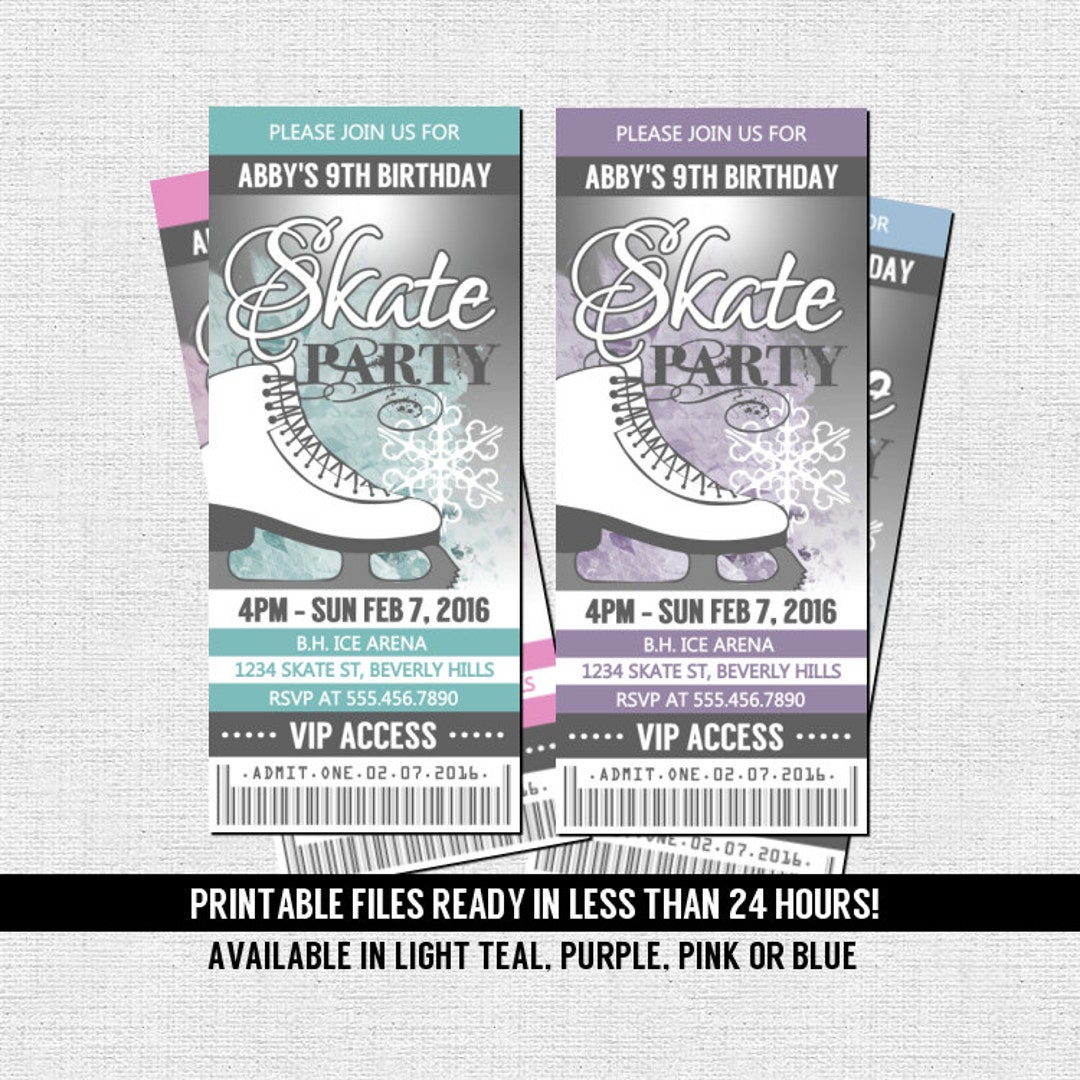 ICE SKATING TICKET Invitation Skate Birthday Party Any Age Etsy