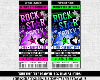 CONCERT TICKET INVITATION Rock Star Birthday Party - Any Age (print your own) Personalized Printable Files Rockstar