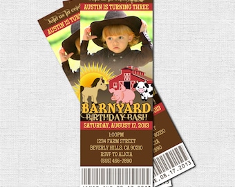 FARM ANIMAL TICKET Invitations Barnyard Birthday Party - (print your own) Personalized Printable