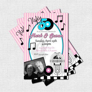 50's RETRO INVITATIONS 50th Anniversary or Birthday Party Photo Invites ...