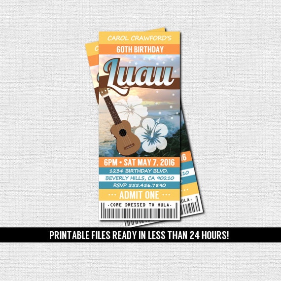 LUAU TICKET INVITATIONS Hawaiian Birthday Party Any Age Etsy