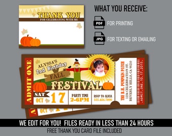 Fall Festival Ticket Invitations - Pumpkin Harvest Birthday Fundraiser or Any Event - Printable Digital Files - Mobile Text or Print