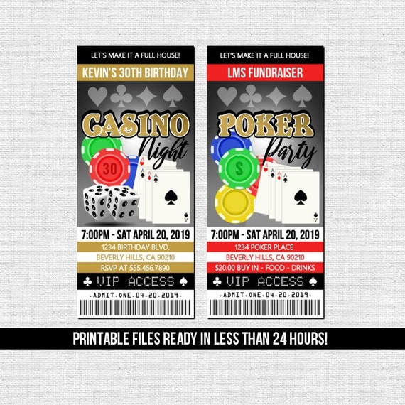 Invitation Ticket Casino Poker Nuit Fete Danniversaire Tout Etsy Invitation Ticket Casino Poker Nuit Fete Danniversaire Tout Etsy