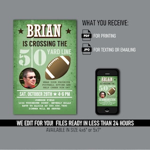 Football Birthday Invitations - 50 Yard Line Milestone Party - Any Age 50th 40th 30th - Printable Digital Files - Mobile Text or Print